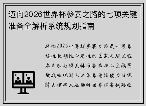 迈向2026世界杯参赛之路的七项关键准备全解析系统规划指南 迈向2026世界杯参赛之路的七项关键准备全解析系统规划指南